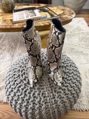 Carrano Python-Print Pointed Toe Ankle Boots - Brown & Cream. Worn Once